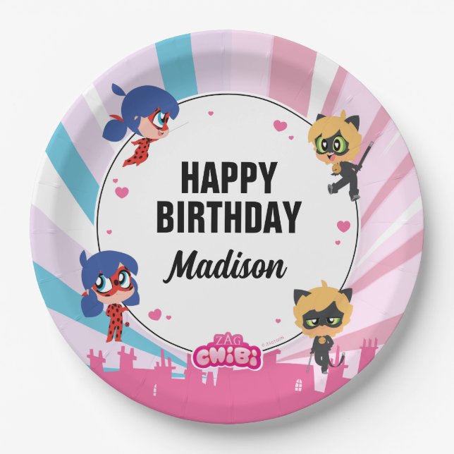 Miraculous Ladybug & Cat Noir Birthday Paper Plates (Front)