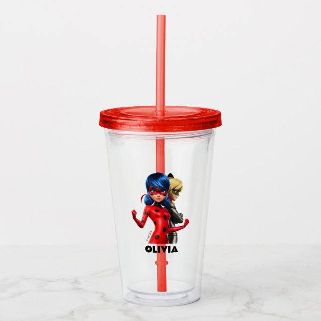 Miraculous Ladybug & Cat Noir Birthday Party Favor Acrylic Tumbler (Front)
