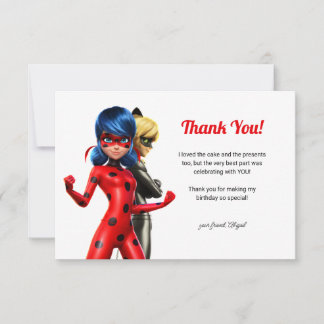 Miraculous Ladybug & Cat Noir Birthday Thank You Card