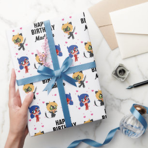 Miraculous Ladybug & Cat Noir Chibi Birthday Wrapping Paper