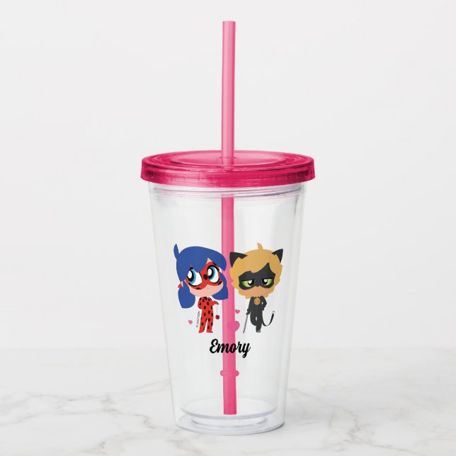 Miraculous Ladybug & Cat Noir Chibi Party Favor Acrylic Tumbler (Front)