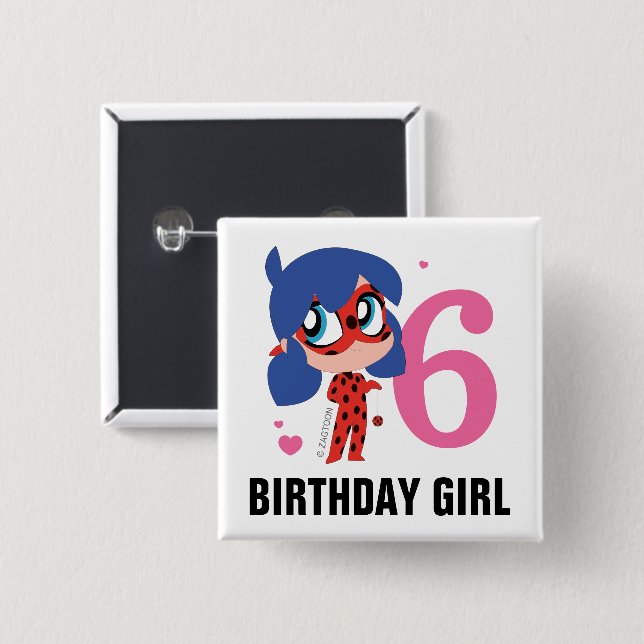 Miraculous Ladybug Chibi Birthday Girl Button (Front & Back)