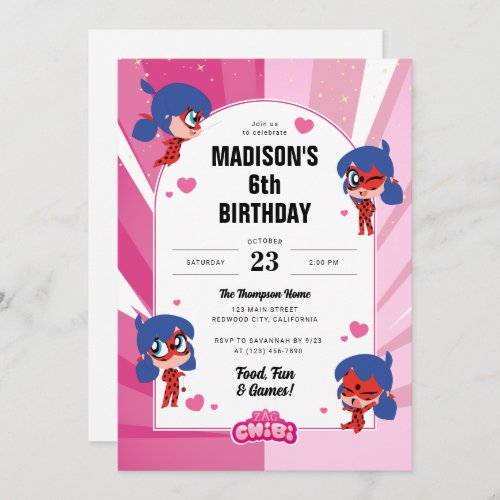 Miraculous Ladybug Chibi Birthday Invitation