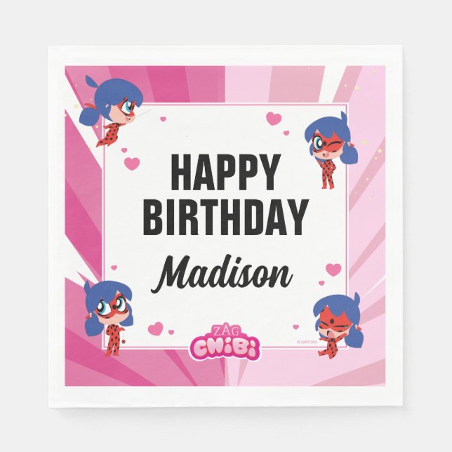 Miraculous Ladybug Chibi Birthday Napkins (Front)