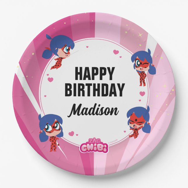 Miraculous Ladybug Chibi Birthday Paper Plates (Front)