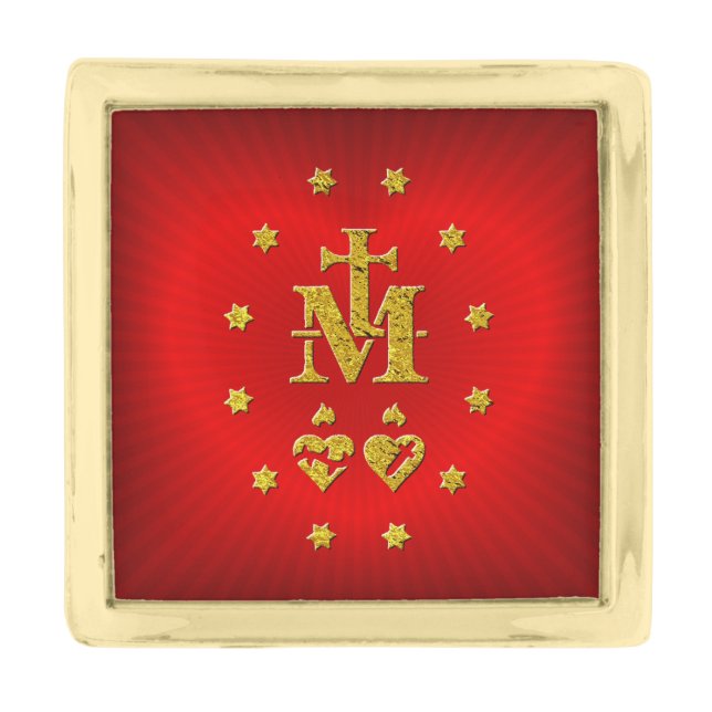 Miraculous Medal reverse on Heart Gold Finish Lapel Pin (Front)