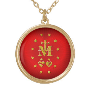 Miraculous Medal reverse on Heart Gold Plated Necklace