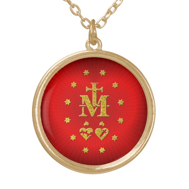 Miraculous Medal reverse on Heart Gold Plated Necklace (Front)