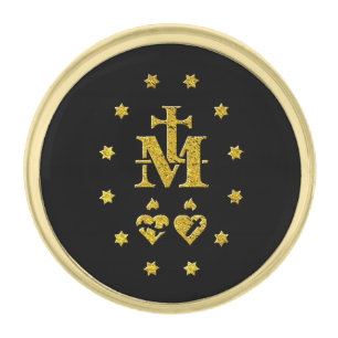 Miraculous Medal reverse symbols Gold Finish Lapel Pin