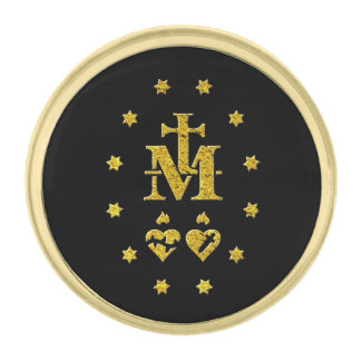 Miraculous Medal reverse symbols Gold Finish Lapel Pin