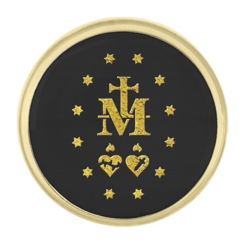 Miraculous Medal reverse symbols Gold Finish Lapel Pin