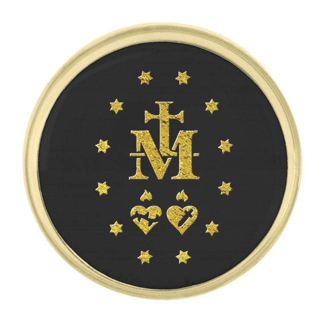 Miraculous Medal reverse symbols Gold Finish Lapel Pin (Front)