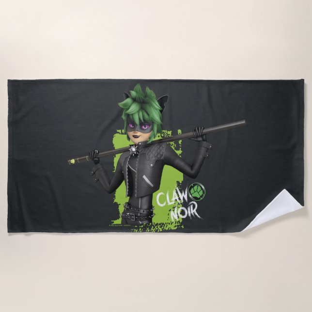 Miraculous Re-verse Claw Noir Character Graphic Beach Towel (Front)