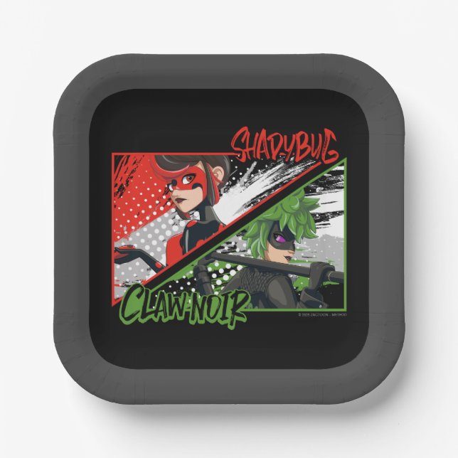 Miraculous Re-verse Shadybug & Claw Noir Paper Plates (Front)
