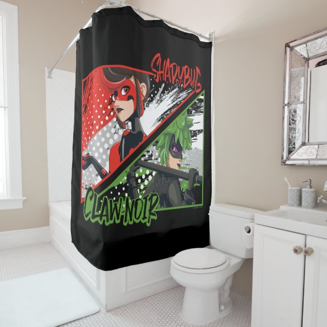 Miraculous Re-verse Shadybug & Claw Noir Shower Curtain (In Situ)