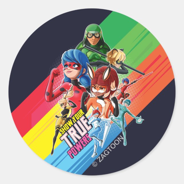 Miraculous Show Your True Powers Classic Round Sticker (Front)