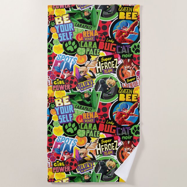 Miraculous Superhero Characters Pattern Beach Towel (Front)