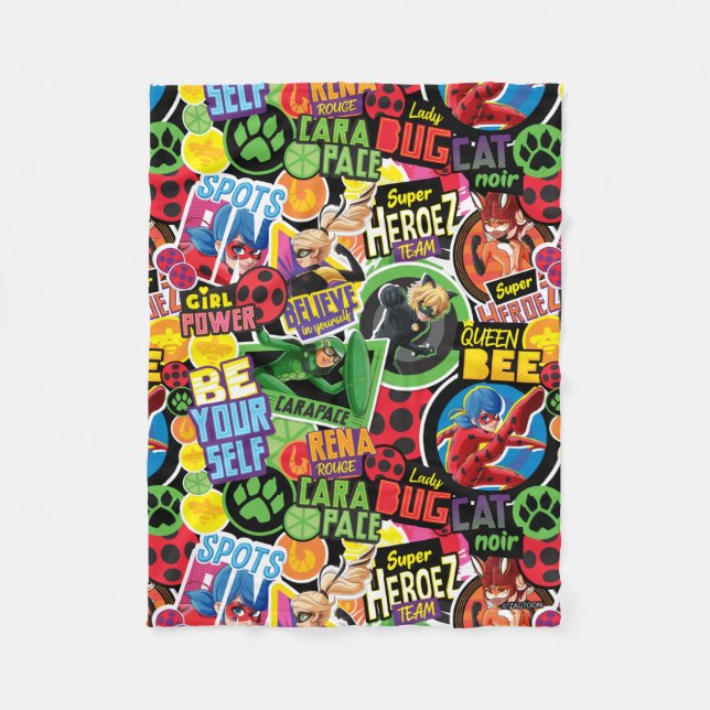 Miraculous Superhero Characters Pattern Fleece Blanket (Front)
