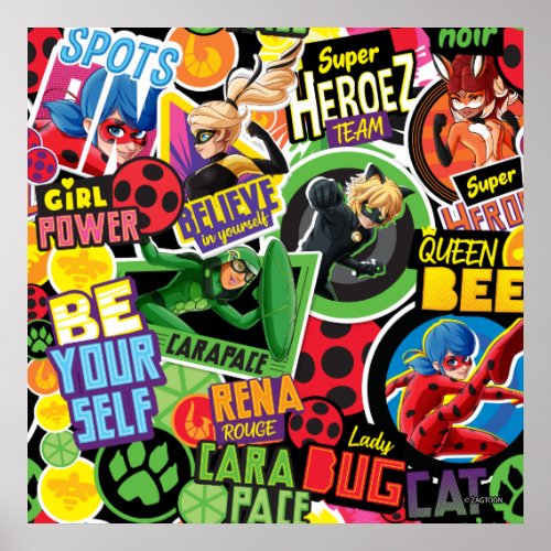 Miraculous Superhero Characters Pattern Poster