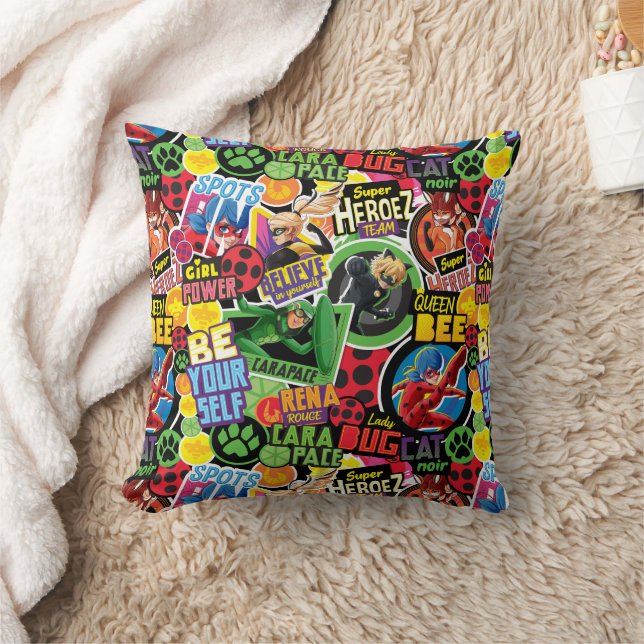 Miraculous Superhero Characters Pattern Throw Pillow (Blanket)