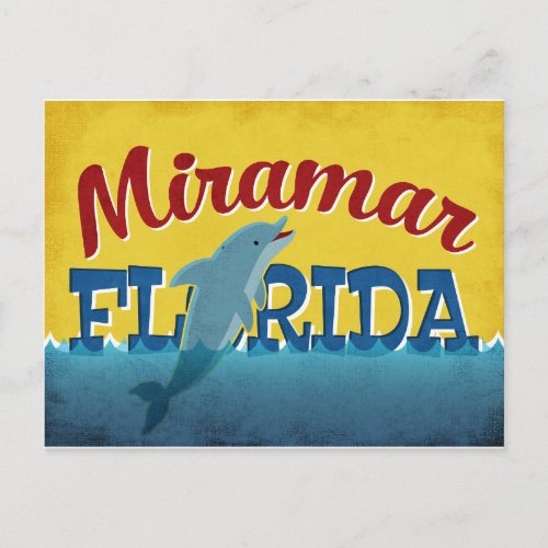 Miramar Florida Dolphin Retro Vintage Travel Postcard