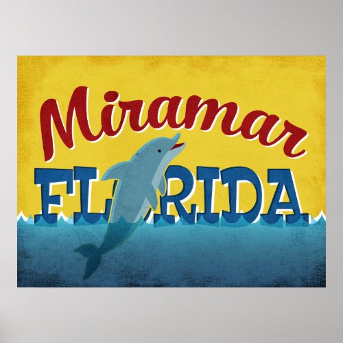 Miramar Florida Dolphin Vintage Travel Poster