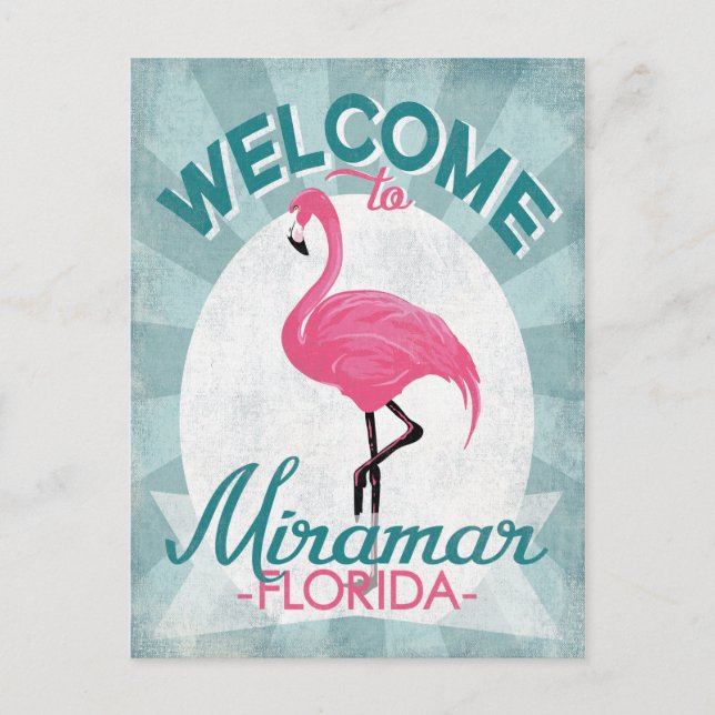 Miramar Florida Pink Flamingo Retro Postcard (Front)