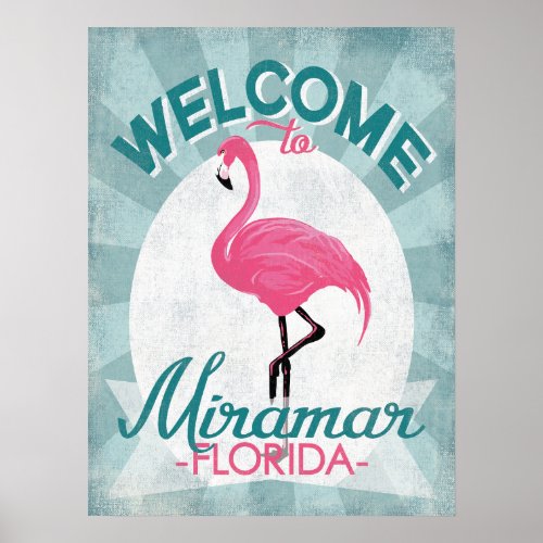 Miramar Florida Pink Flamingo Retro Poster