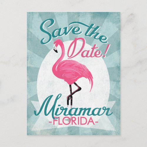 Miramar Save The Date Pink Flamingo Announcement Postcard