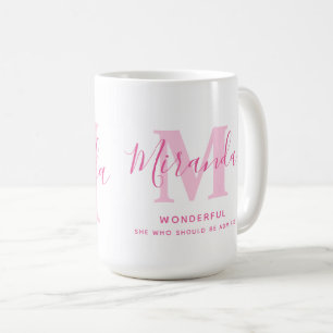 Miranda name meaning and monogram pink text coffee mug