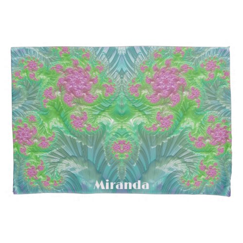 MIRANDA  Original Fractal  Pink Green Aqua  Pillow Case