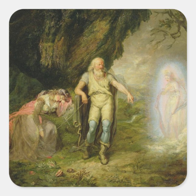 Miranda, Prospero and Ariel, from 'The Tempest' by Square Sticker (Front)