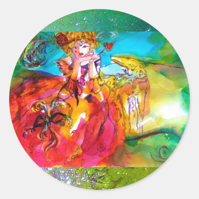 MIRANDOLINA , pink,fuchsia yellow Classic Round Sticker (Front)