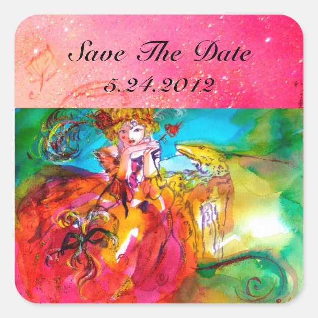 MIRANDOLINA , pink,fuchsia yellow Square Sticker (Front)