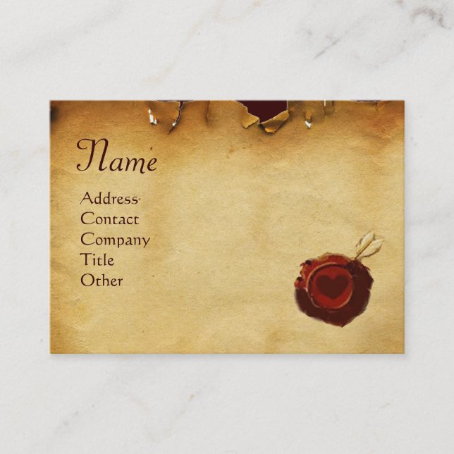 MIRANDOLINA RED WAX SEAL Parchment Monogram White Business Card (Front)