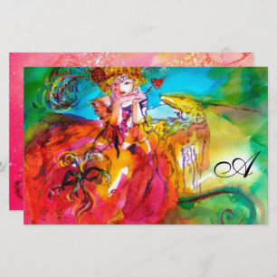 MIRANDOLINA Venetian Carnival Masks Monogram Pink Stationery