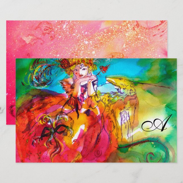 MIRANDOLINA Venetian Carnival Masks Monogram Pink Stationery (Front/Back)