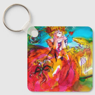 MIRANDOLINA WITH DOG/ Venetian Masquerade Masks Keychain