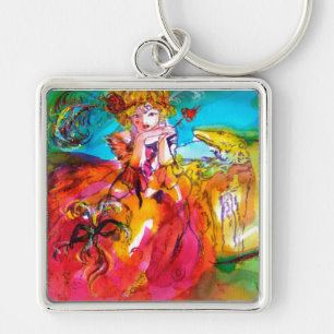 MIRANDOLINA WITH DOG/ Venetian Masquerade Masks Keychain