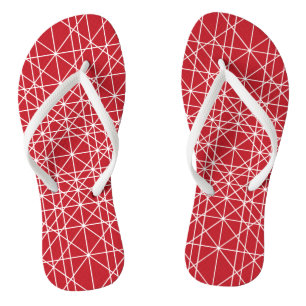 Miroku Red and White Geometric Pattern Flip Flops