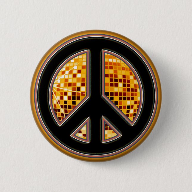 MIRROR BALL PEACE SIGN PINBACK BUTTON (Front)