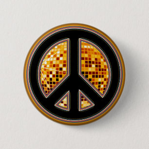 MIRROR BALL PEACE SIGN PINBACK BUTTON