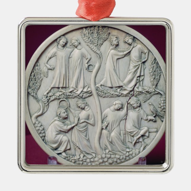 Mirror case depicting courtly scenes, c.1320-30 metal ornament (Front)