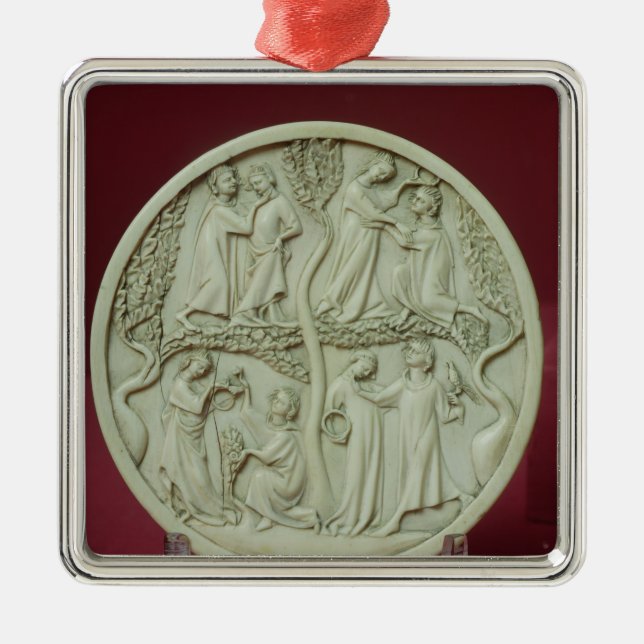 Mirror case depicting courtly scenes, c.1320-30 metal ornament (Front)