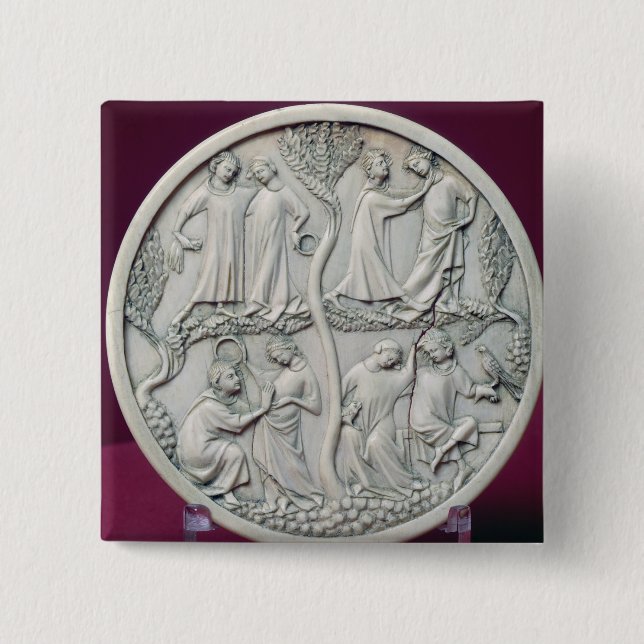 Mirror case depicting courtly scenes, c.1320-30 pinback button (Front)