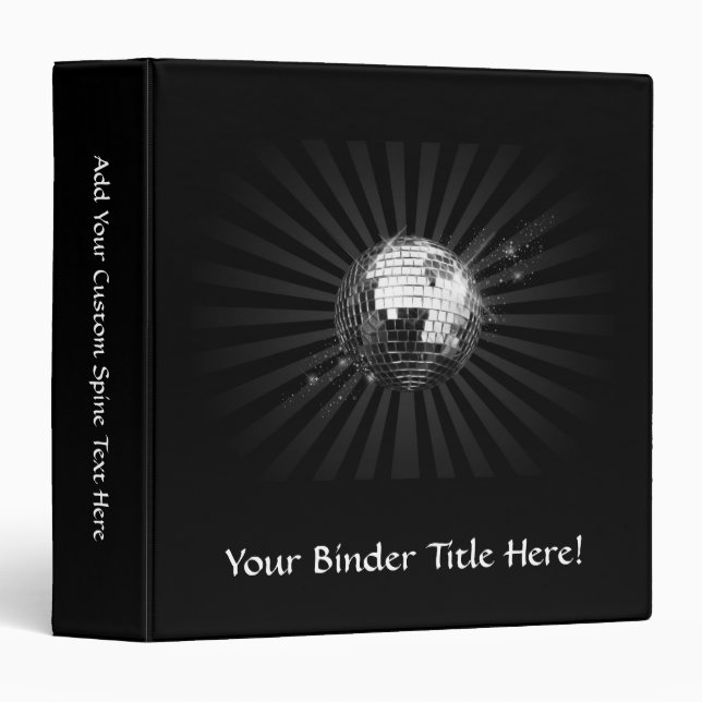 Mirror Disco Ball on Black 3 Ring Binder (Front/Spine)