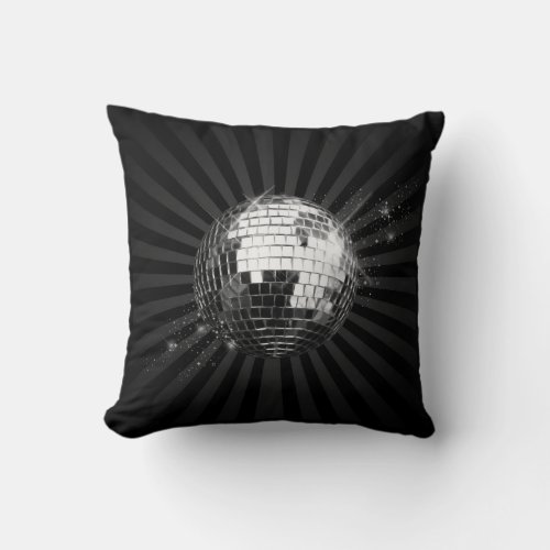 Mirror Disco Ball on Black Throw Pillow