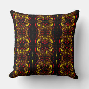 Mirror -Gold and red curved traces with dark parts Throw Pillow
