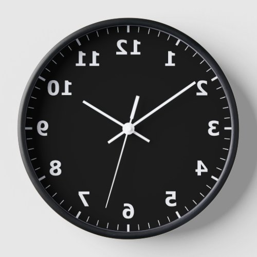 Mirror Image Clock _ Black Reverse Bathroom Clock