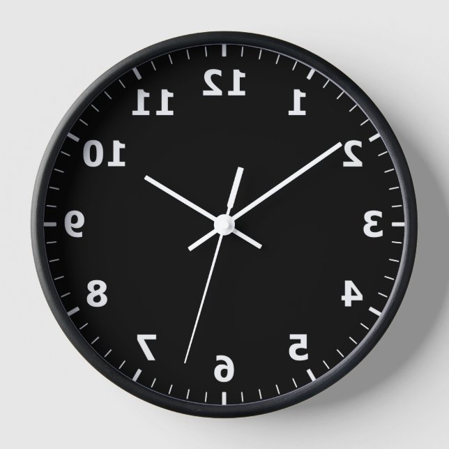 Mirror Image Clock - Black Reverse Bathroom Clock (Front)